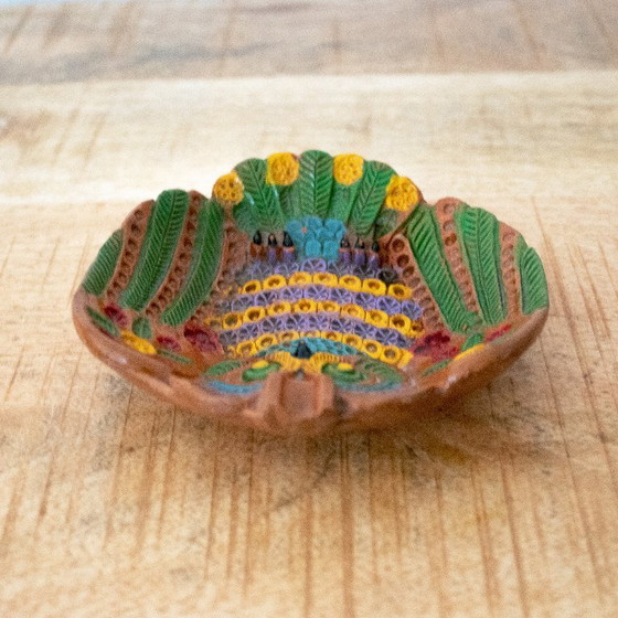 Image 1 of Keramisch kleurrijk schaaltje in de vorm van een uil, gesigneerd Ceramica Marquez