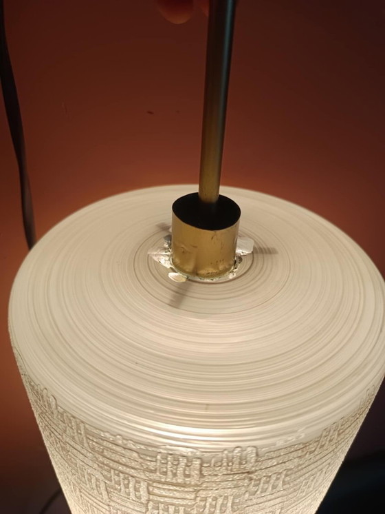 Image 1 of Grande lampada a sospensione vintage a cilindro in vetro, anni '50