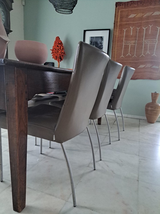 Image 1 of 6 sedie da pranzo in pelle di Bert Plantagie