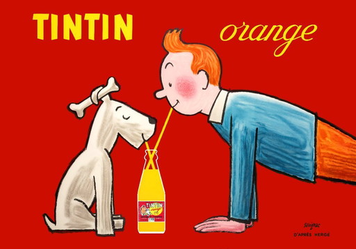 "Tintin Orange" Illustration einer Limonade von Savignac nach Hergé - Poster 100 x 70 cm