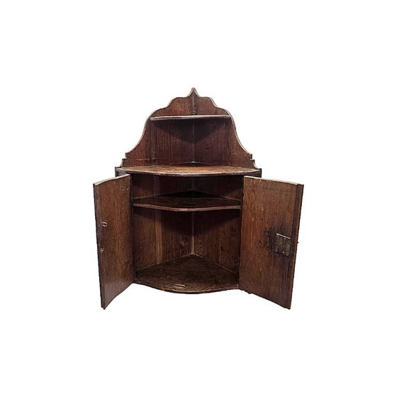 Antique French Oak Corner Wall Cabinet, circa 1800, Wood, Brown (photo 3 of 7)