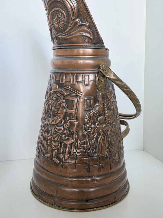 Vintage Nederlandse paraplubak/kolenkit van koper en messing met reliëf – Copper, Brass (photo 4 of 15)