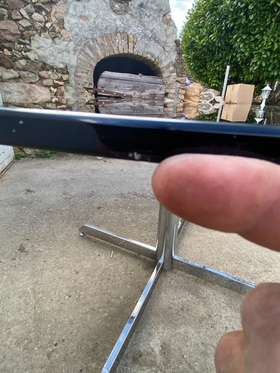 Image 1 of Round smoked glass and chrome table by Florence Knoll and Roche Bobois, 1970s