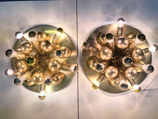 2 Sputnik wall lamps space age design by Cosack 60s 70s brass