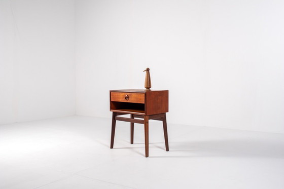 Image 1 of Table de chevet en teck de style Mid-Century avec tiroir et étagère ouverte, design danois, années 1960