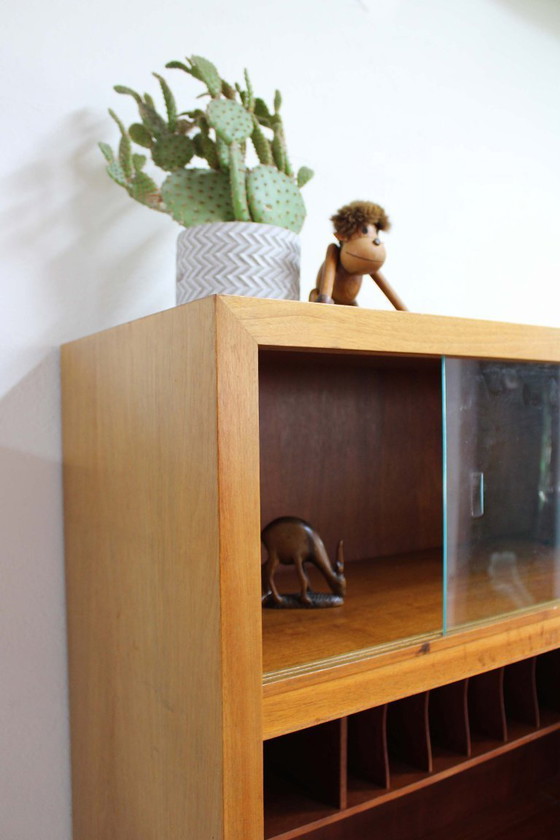 Image 1 of Houten vintage wandmeubel - Musterring. Retro Mid Century modulair kast met bureau / barretje