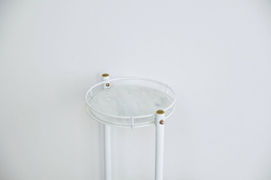Vintage marble plant table, Metal, White, Scandinavian (photo 5 of 5)