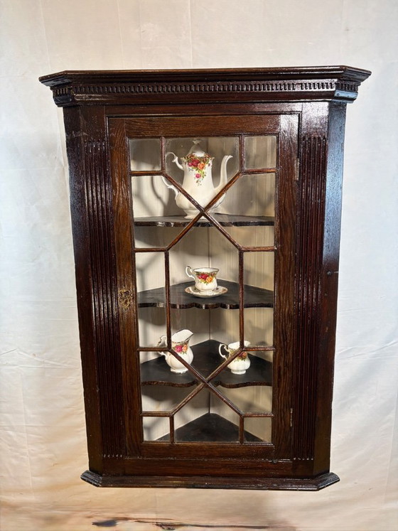 Image 1 of Antique Georgian Hanging Corner Cabinet – Circa 1830  A beautiful antique Georgian hanging corner cabinet dating from around 183