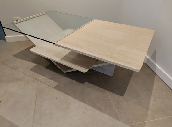 Image 1 of Travertine coffee table with glass