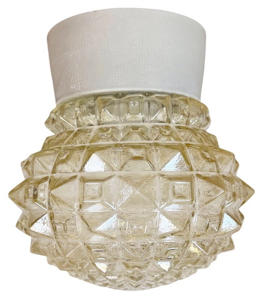 Plafonnier vintage en porcelaine blanche, années 1970 – plafondlampen, Ceramic, Glass