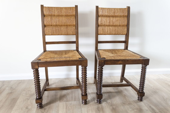 Image 1 of Set of 2 Charles Dudouyt-Style Mid - Century Brutalist Chairs - France, 1950s