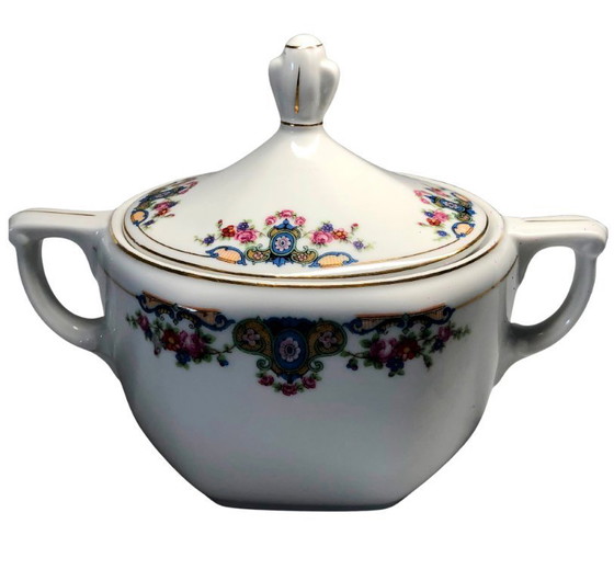 Image 1 of Vintage Thun Czechoslovakia Sugar & Creamer Set - Floral & Gold Trim - Circa 1970-1990