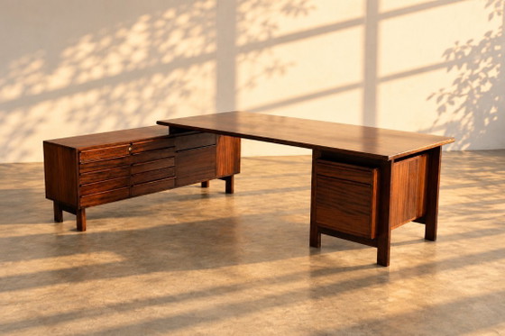 Scrivania direzionale vintage | Scrivanie | anni '50, Legno, Marrone, Mid Century Modern (foto 14 di 14)