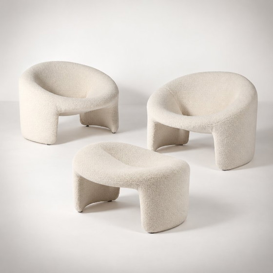 OLIVIER MOURGUE, Poltrone e poggiapiedi Montréal, Airborne Ed., 1967, Tessile, Crema, Organic Modern (foto 3 di 15)