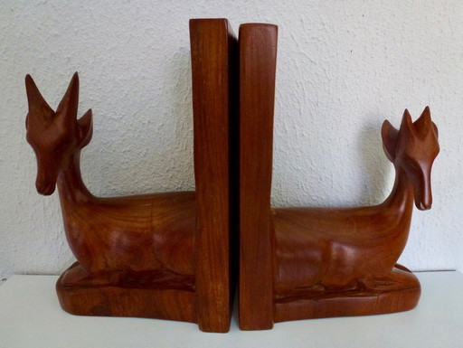 Serre-livres vintage en bois en forme d'antilopes