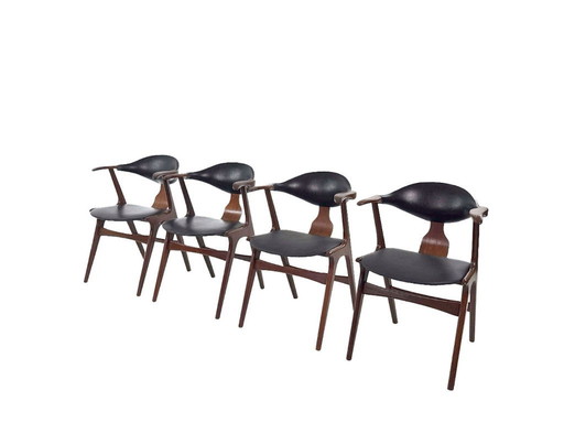 set of 4 vintage designer cow horn dining chairs by Louis van Teeffelen for AwA
