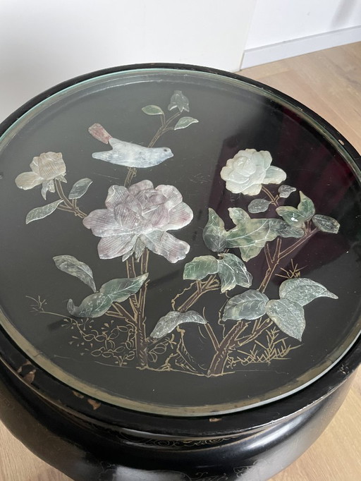 Antique Chinese Side Table – Handmade – Jade, Mother of Pearl & Gold Painting – Jinlong Beijing