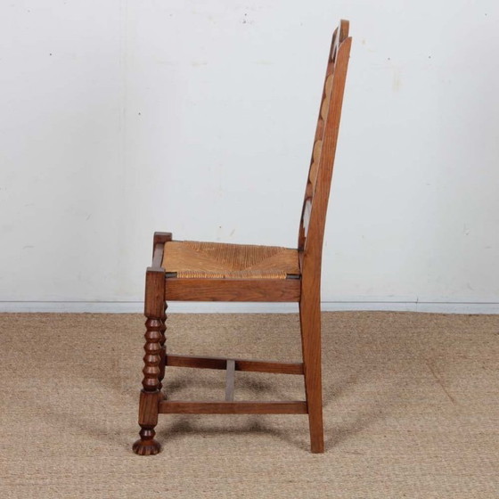 Image 1 of Ensemble de 6 chaises paillées et chêne massif, 1940
