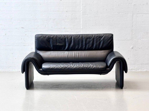 Zwarte leren bank De Sede DS-2011, jaren 80 – 2 zitsbanken, Leather
