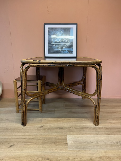 Vintage bamboo table / dining table – 70s boho design