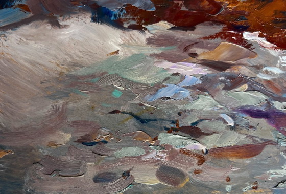 Image 1 of Original Oil Painting Sea Waves Landscape Sea waves are beating against the shore