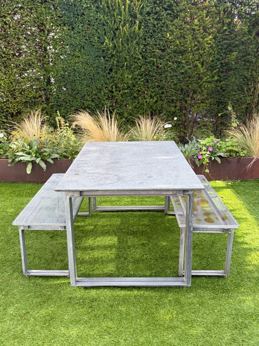 Natural stone garden table incl. 2 benches or 4 chairs