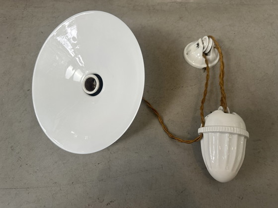 Image 1 of Antieke verstelbare hanglamp - opaline en porselein