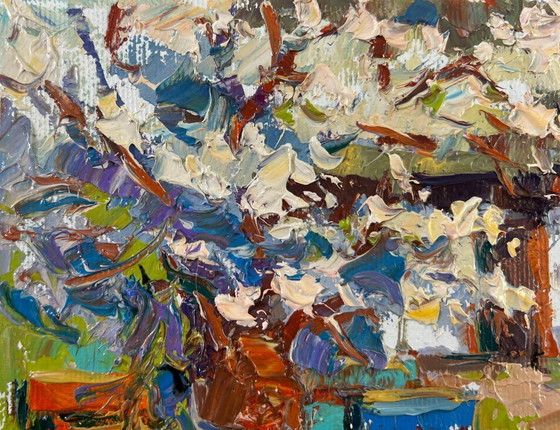 Image 1 of Original Oil Painting Summer House Landscape Old apple tree