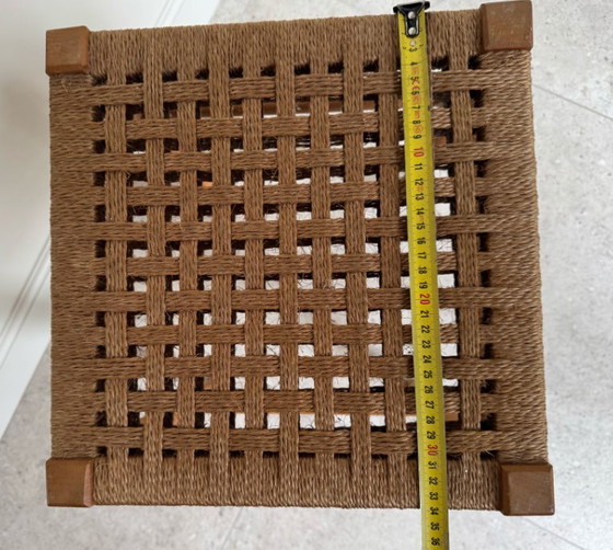Image 1 of 1x Scandinavian Stool With Double Woven Rope Seat 1970s