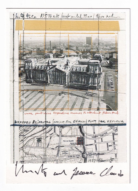 Christo – Wrapped Reichstag – Gesigneerde artcard met origineel stofstuk – Litho's & Zeefdrukken, Paper (photo 5 of 5)