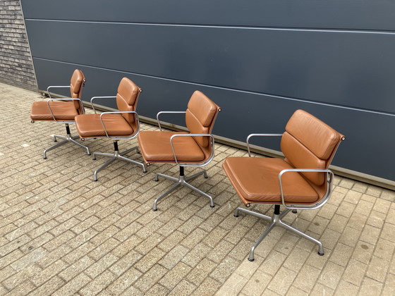 Image 1 of 4x Cognac Leather Vitra Office Chairs EA108 Softpad Swivel