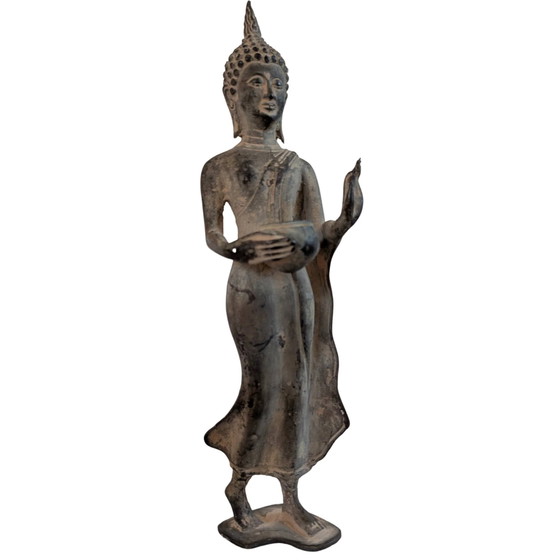 Buda tailandés de bronce de pie con cuenco de limosnas y Abhaya Mudra - 29 cm – Esculturas, Bronze (photo 3 of 10)