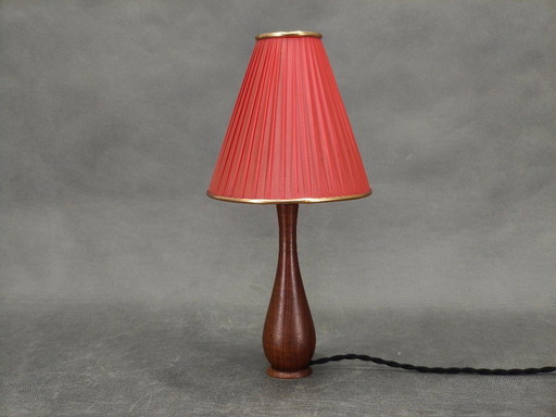 Lampe de table danoise en teck, style milieu du siècle, avec abat-jour rouge, années 1960
