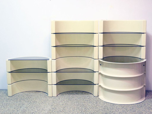 Modular plastic and glass bookcase/bar, Italy, 1970s