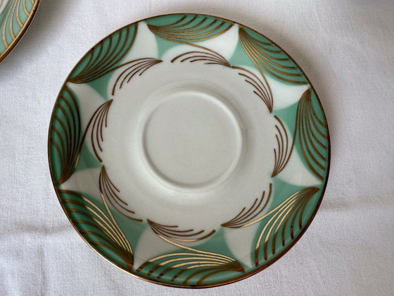 Image 1 of Vintage Bavaria Elfenbein porseleinen trio nr. 118 – pistachegroen en goud