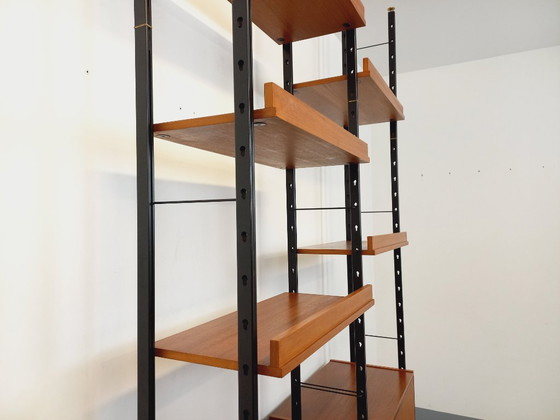 Image 1 of Bibliothèque étagère italienne double modulable vintage en teck et métal des années 60