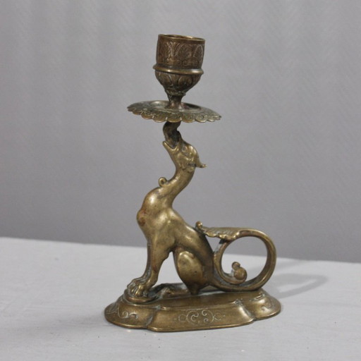 Bronzen handkandelaar met chimera-motief, Empire-stijl, 19e eeuw