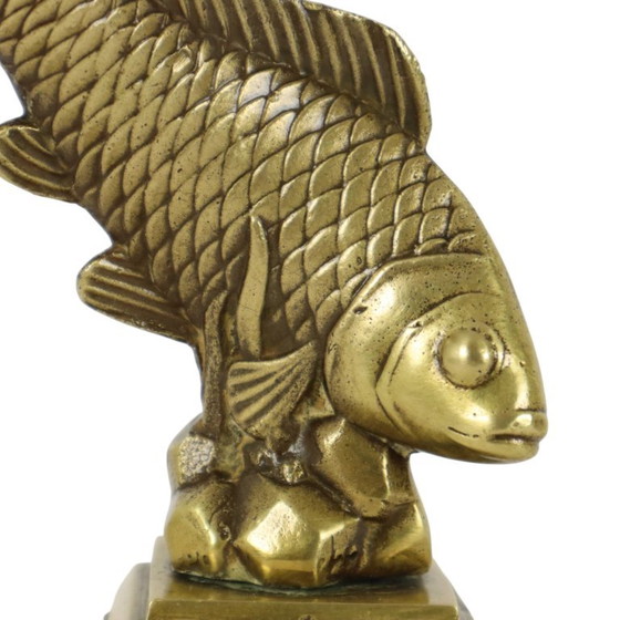 Vintage Zwaar Massief Brons Koi Karper Beeld – Beeldhouwkunst, Bronze (photo 7 of 10)