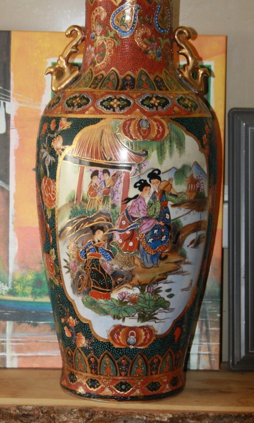 Large hand-painted Satsuma vase – 63 cm – Japanese style
