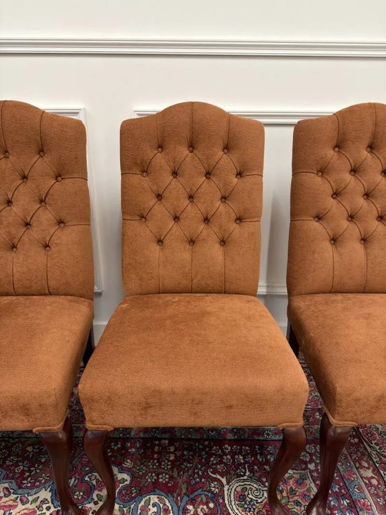 Ensemble de chaises Chesterfield classiques anglaises rembourrées, Chaises de salle à manger, Orange (photo 9 sur 18)