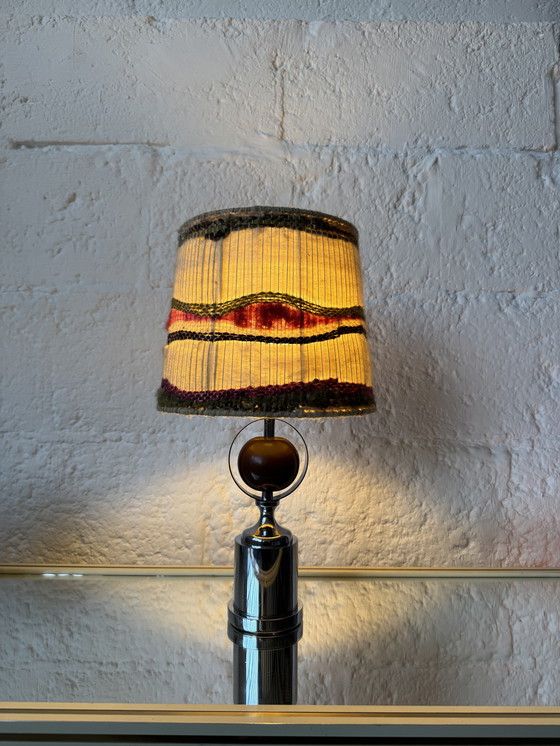 Image 1 of Lamp van chroom, hout en wol uit de jaren 70