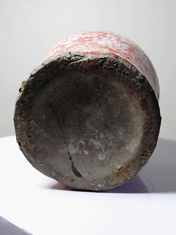 Image 1 of Vaso in ceramica raku smaltata vintage anni '80-'90 con decorazione a fiori di ciliegio.