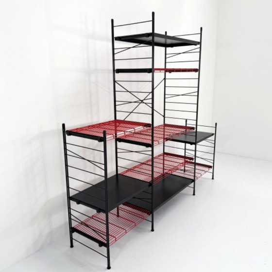 Image 1 of Postmodern Black & Red Modular Bookshelf in Metal, 1980s
