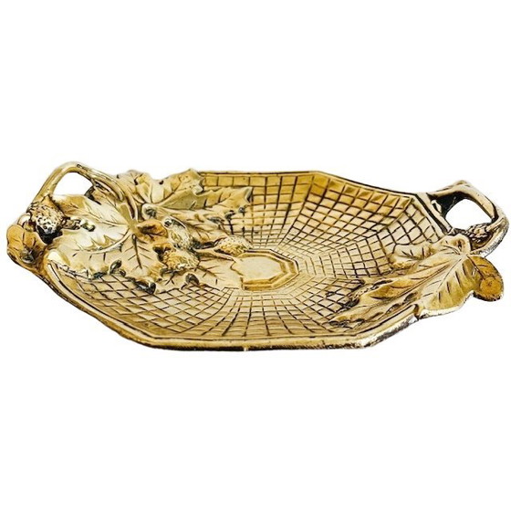 Image 1 of Antico piatto vide-poche in stile Art Nouveau francese, piatto per bonbon in ottone, anni '10