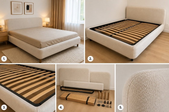 Image 1 of Kave Home Martina Bouclé Bettgestell 180×200 + Talo-Lattenrost