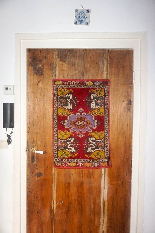 vintage turkish anatolian rug * red tribal rug * small area rug * geometric wool rug * boho floor mat