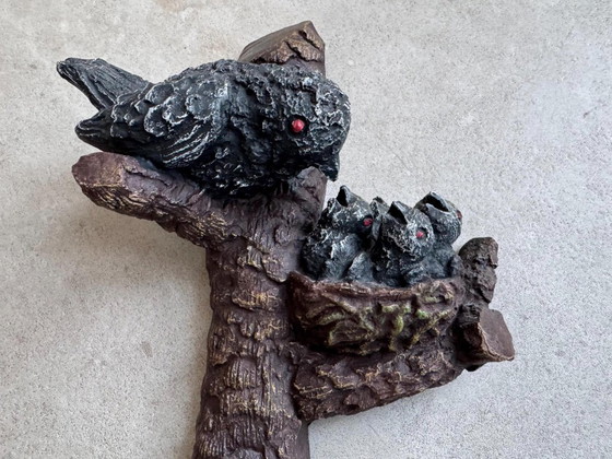 1x Scultura vintage in resina raffigurante un uccellino con i suoi piccoli - Decorazione da parete (photo 6 of 7)