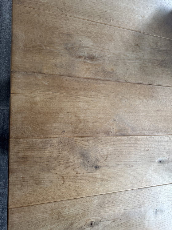 Image 1 of Table de salle à manger en chêne massif (230 x 120 cm) – style industriel avec pieds en acier inoxydable