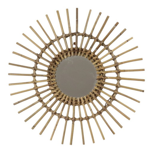 Mid Century Rotan en Bamboe Sunburst Spiegel Frankrijk 58cm – Rattan (photo 2 of 11)