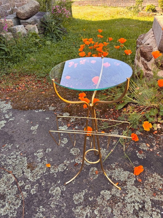 Image 1 of Sellette / Porte-revues d'appoint vintage en laiton plein massif – Dans le style de Cesare Lacca, Italie, années 50